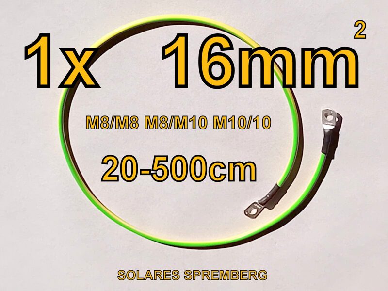 1x Erdungskabel Potenzialausgleich Blitzschutz vorkonfektioniert 20-500cm PE Kabel, 16,0mm²grün-gelb Verpressung M8/M8 M8/M10 M10/M10 Kupfer 0,2-10m H07V-K