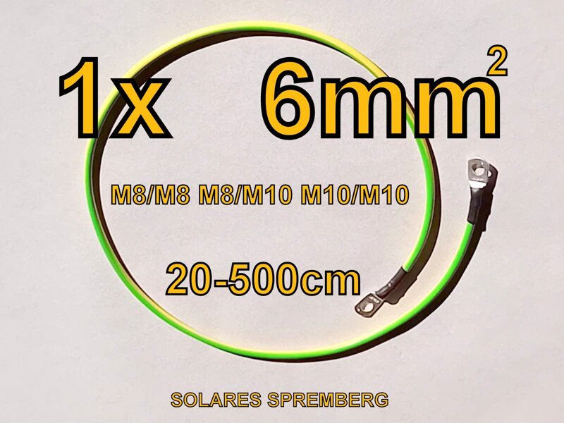 1x Erdungskabel Potenzialausgleich Blitzschutz vorkonfektioniert 20-500cm PE Kabel, 6,0mm²grün-gelb Verpressung M8/M8 M8/M10 M10/M10 Kupfer 0,2-10m H07V-K