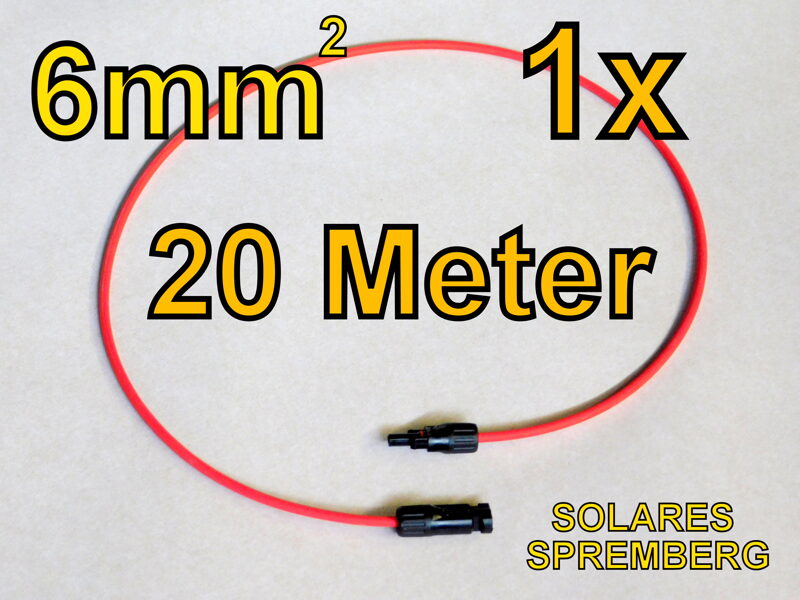 1x 20 Meter Verlängerungskabel rot 6mm² vor konfektioniert MC4 