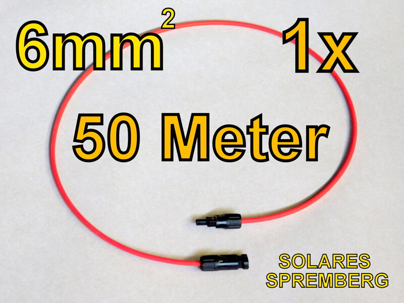 1x 50 Meter Verlängerungskabel rot 6mm² vor konfektioniert MC4 