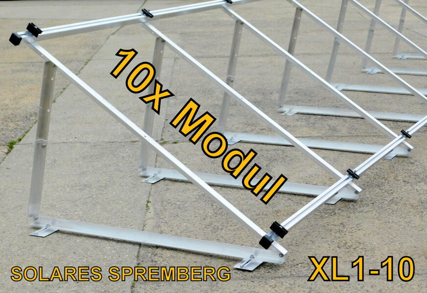 Komplettlösung Aufständerung für 10x Modul vertikal / hochkant XL10 für Flachdach Bitumdach Trapezblechdach 10-40 Grad fest o. flexibel