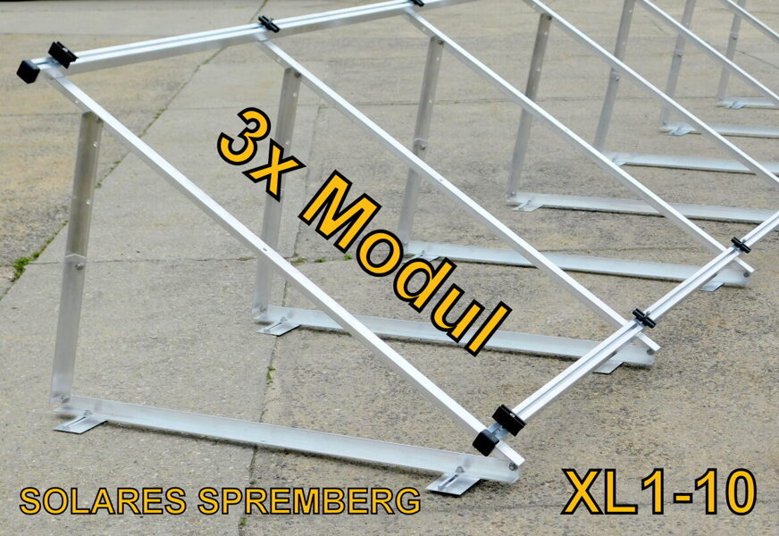 Komplettlösung Aufständerung für 3x Modul vertikal / hochkant XL3 für Flachdach Bitumdach Trapezblechdach 10-40 Grad fest o. flexibel